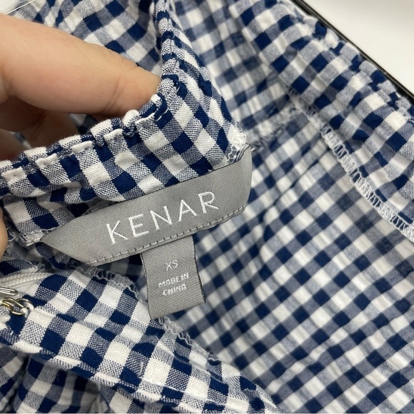 Kenar Gingham blue white checkered strapless jumpsuit waist tie  100% cotton XS - Picture 6 of 16